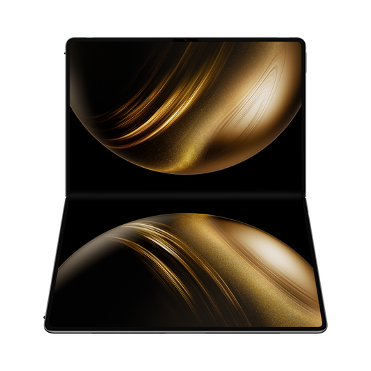 Manufacturer model illustration · Huawei MateBook Fold (2025) · Black · Open laptop position