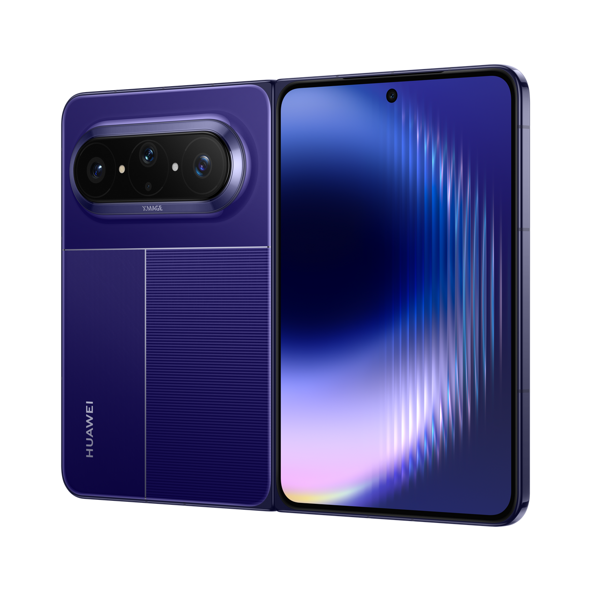 Manufacturer model illustration · Huawei Pura X Max · Blue · Angled unfolded rear