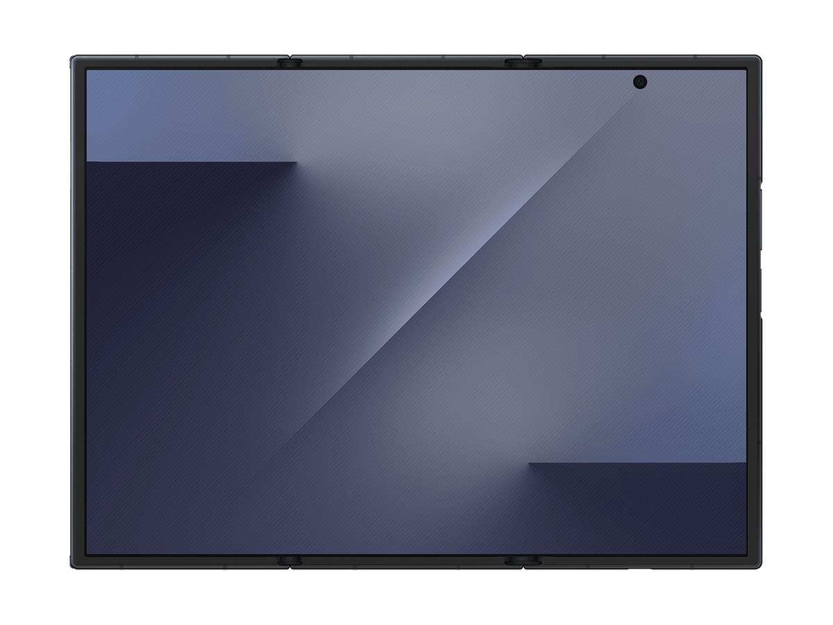 Manufacturer model illustration · Samsung Galaxy Z TriFold · Crafted Black · Fully unfolded front